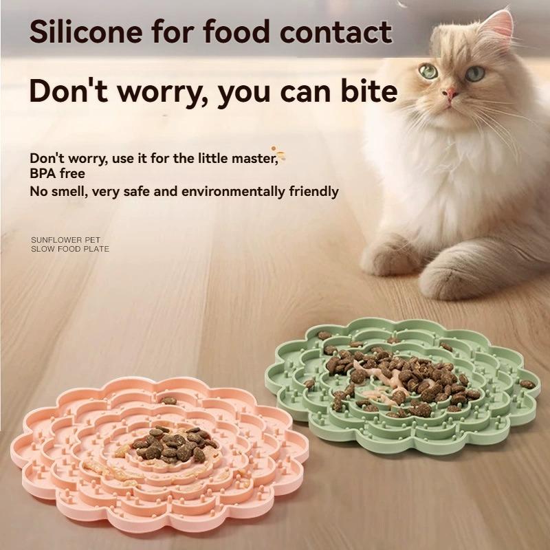 1pc Sunflower Pet Licking Pad Silicone Pet Slow Food Tableware Bowl Suction Cup Dog Licking Pad Slow Food Pad