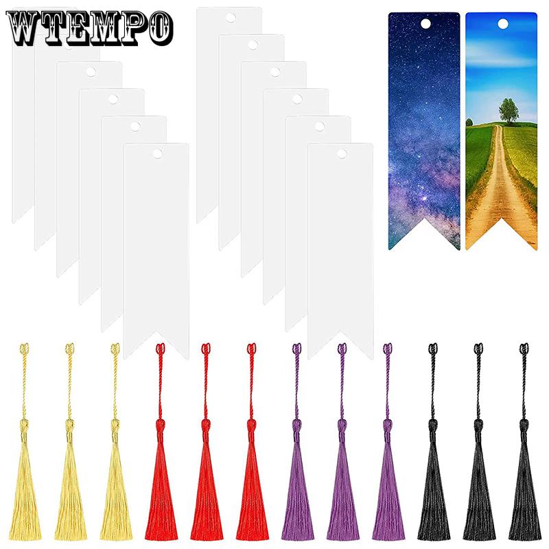 WTEMPO Clear Acrylic Blank Colorful Tassel Bookmarks Hand-Painted Bookmarks Gifts for Book Lovers/Readers DIY Hanging Tags Labels Making Accessories