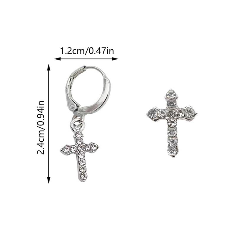 Personality Asymmetric Cross Stud Earrings For Women Shiny Zircon Cross Pendant Hoop Earring Hip Hop Punk Ear Studs Jewelry Accessories