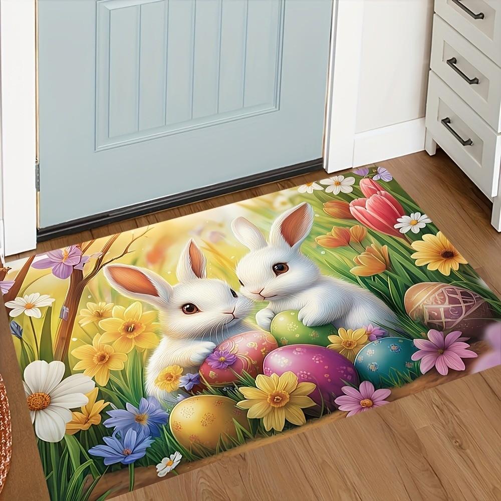 Cartoon Easter Bunny Door Mat Egg Flower Bathroom Mat Anti Slip Mat  Floor Protection