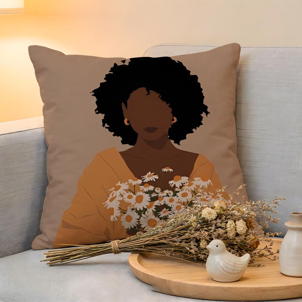 Cushion Cover Linen SkinFriendly Soft Decorative Case For Sofa Home Decor Black Woman Art Anime Pillow cover
