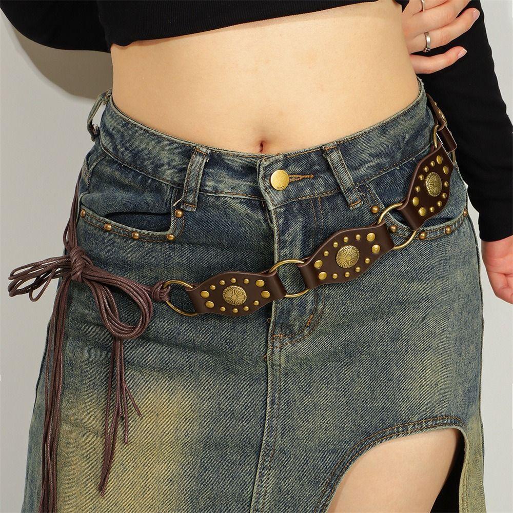 Exaggerated Cowboy Hollow Belt Y2K Wide Disc Belt Y2K Hollow Disc Belt Disc Belt for Women