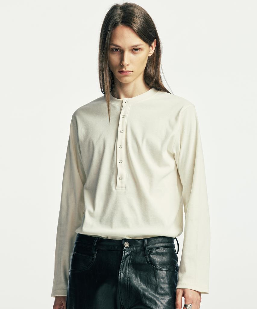 SSY Below Button-Down Henley Neck Long Sleeve Ivory