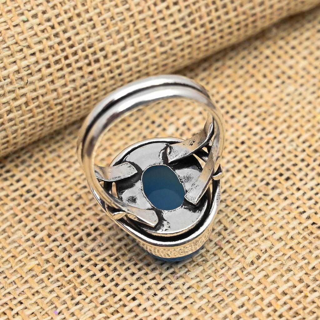 Gorgeous Blue Chalcedony Gemstone Handmade 925 Sterling Silver Jewelry Lovely Ring For Wedding Gift