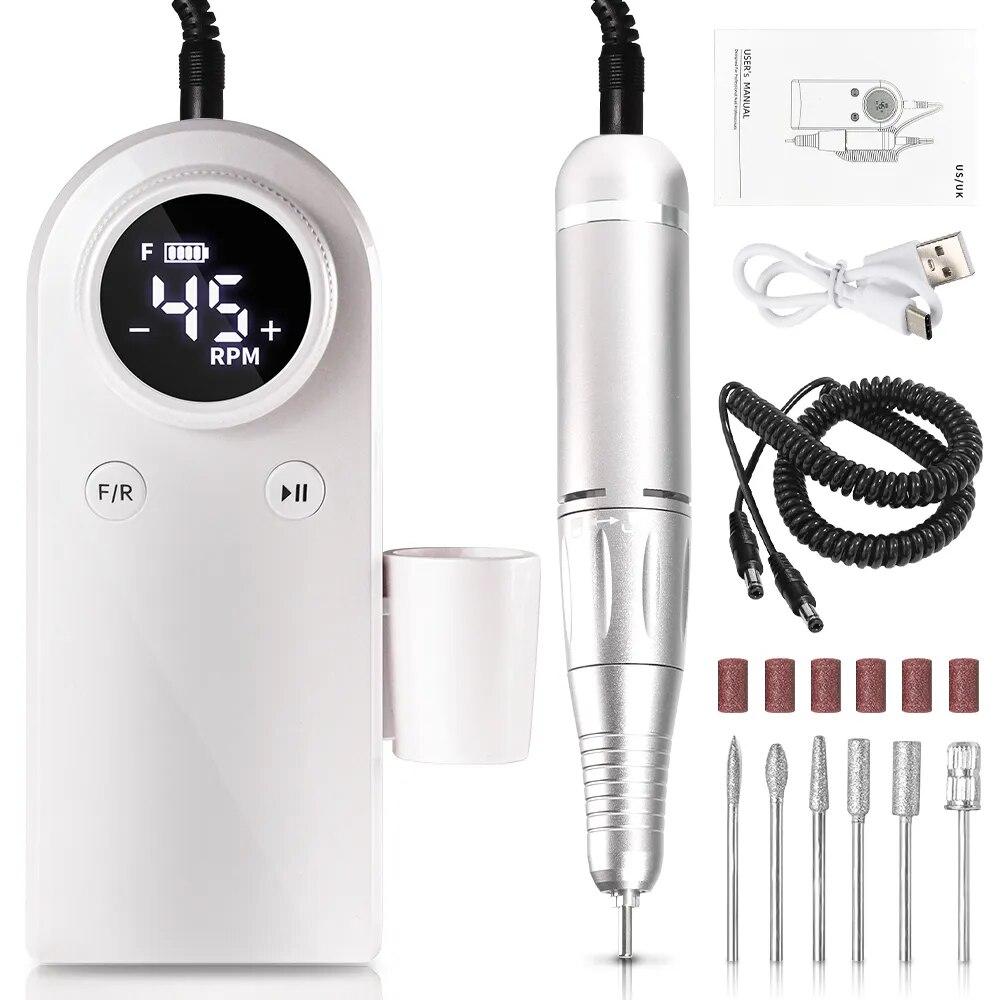 45000RPM Portable Electric Nail Drill Machine Rechargeable Gradient Nails Sander Manicure LCD Display Nail File Pedicure Tool