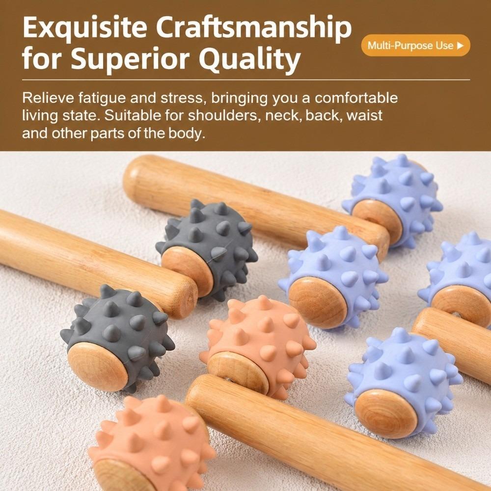 Wood Handle Roller Massage Stick Spiky Roller Body Massage Tool Massage Roller Muscle Relaxation