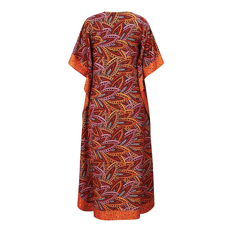 Женское свободное длинное платье большого размера с круглым вырезом и длинным рукавом с рисунком
