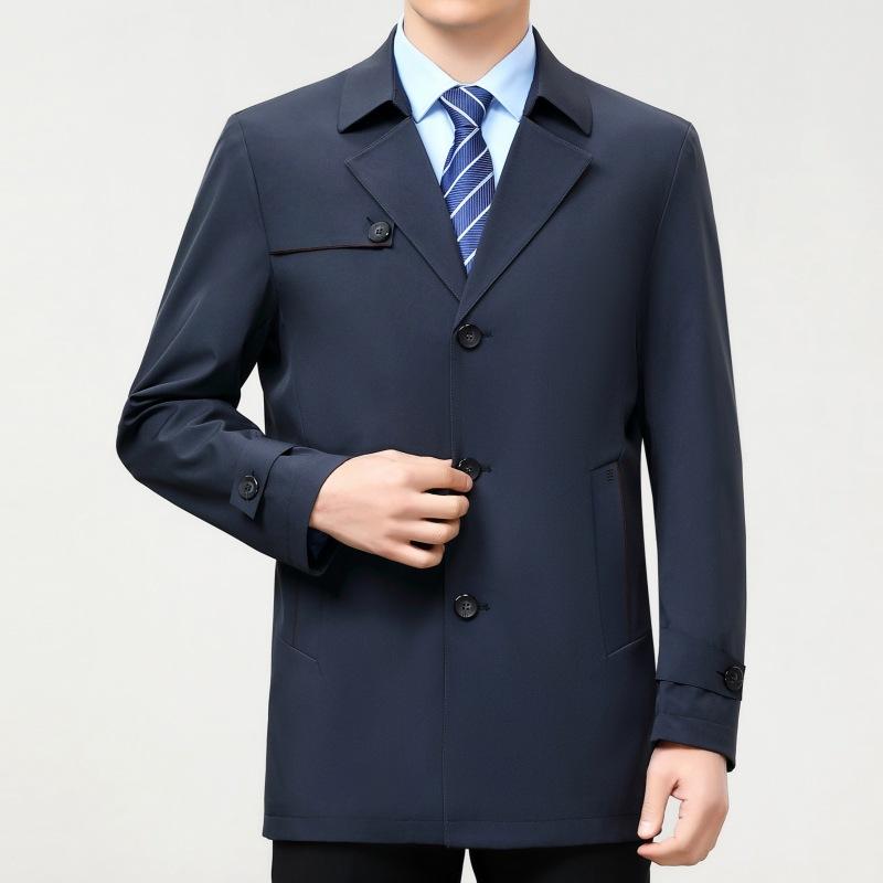 Ветровка из шелка Mulberry, мужская куртка средней длины, осенняя, деловая, повседневная, для мужчин, для мужчин среднего возраста, пиджак с воротником