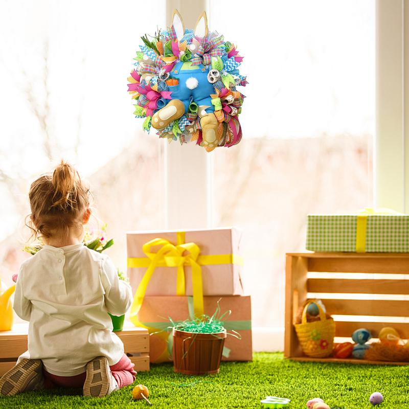 1PC New Easter Bunny Wreath Colorful Door Wall Ornaments Happy Rabbit Home Party Creative Garland Festival Decoration Props