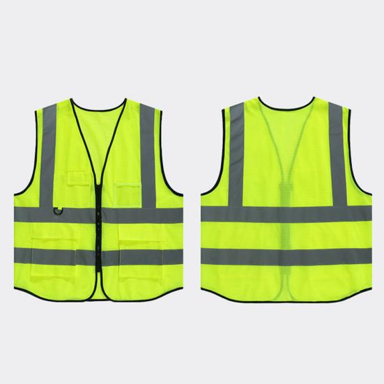 Men High-Visibility Reflective Vest V-neck Sleeveless Multi Pockets Design Waistcoat Clear ID Pocket Pen Holder Breathable Mesh Vest Coat