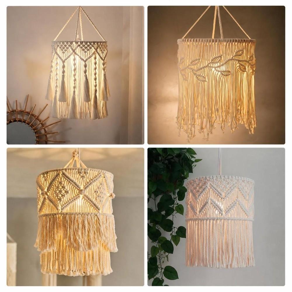 Handwoven Woven Tapestry Lampshade Hanging Tassel Light Shell Hanging Light Cover Living Room
