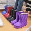 Waterproof Fleece Snow Boots Women's Mid-calf Water Boots Warm Water Boots Women's Rubber Shoes Kitchen Cotton