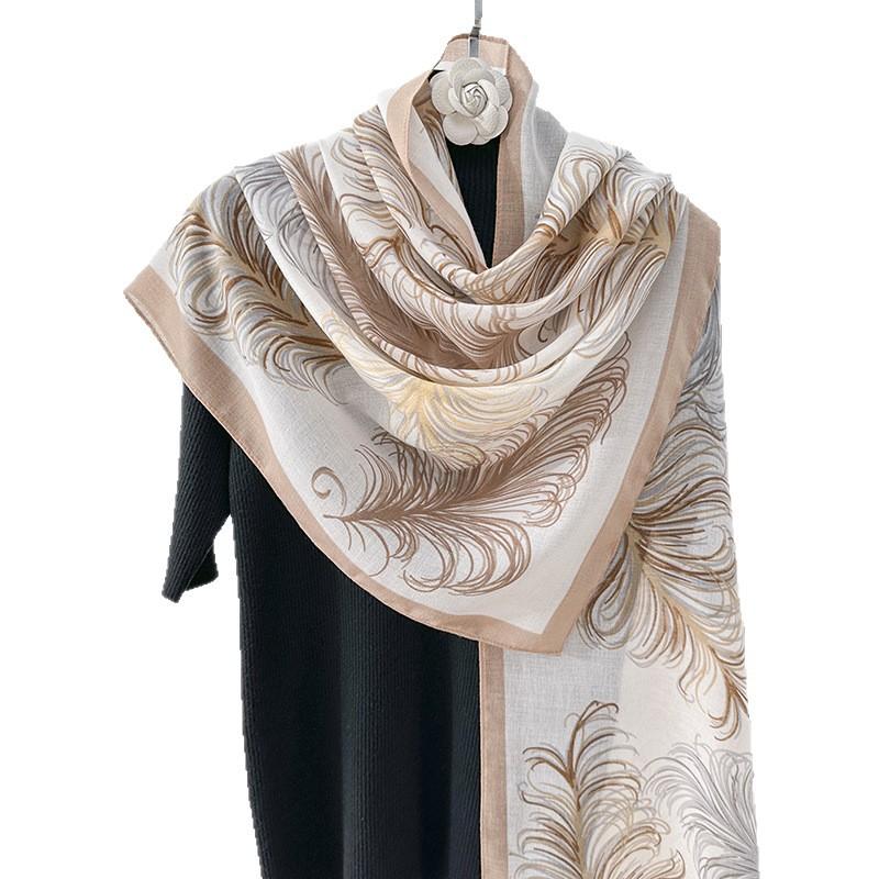 Literary Sense, Retro Pattern Printed Scarf, Femininity, Fashionable Personality, Long Scarf for Traveling, Sunscreen Shawl