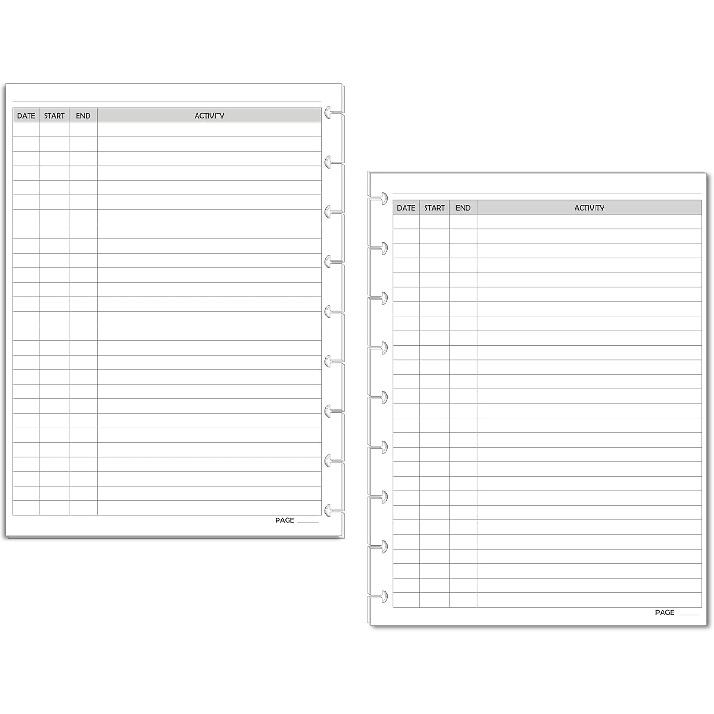 Activity Log Refill Pages fits Discbound Planners, Time Activity Tracker Log Refills, Pre-punched Happy Planner erts (9 Disc Classic)