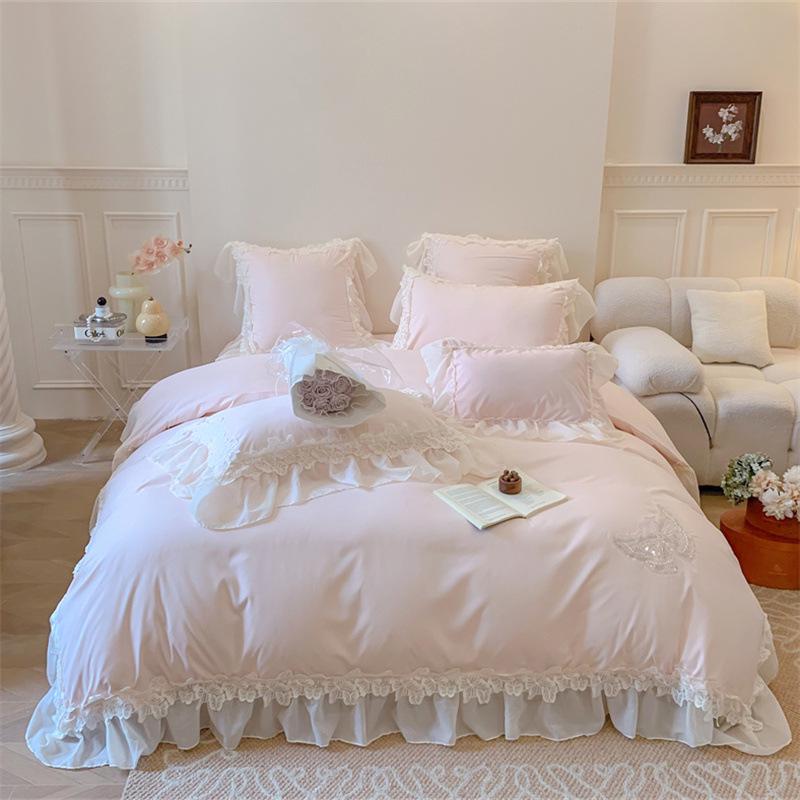 Spring Floral Butterfly Lace Duvet Cover Set - 4 Piece