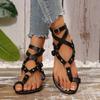 Women's Lightweight Summer Sandals - Black Cross-strap Flat Sandals, Comfortable and Casual Vacation Beach Shoes