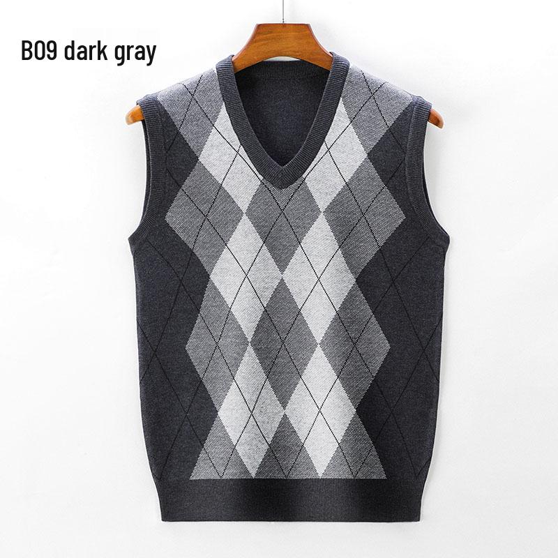 Мужской вязаный жилет с V-образным вырезом - Плотный, без рукавов, идеально подходит для мужчин среднего и пожилого возраста, идеально для осени и зимы