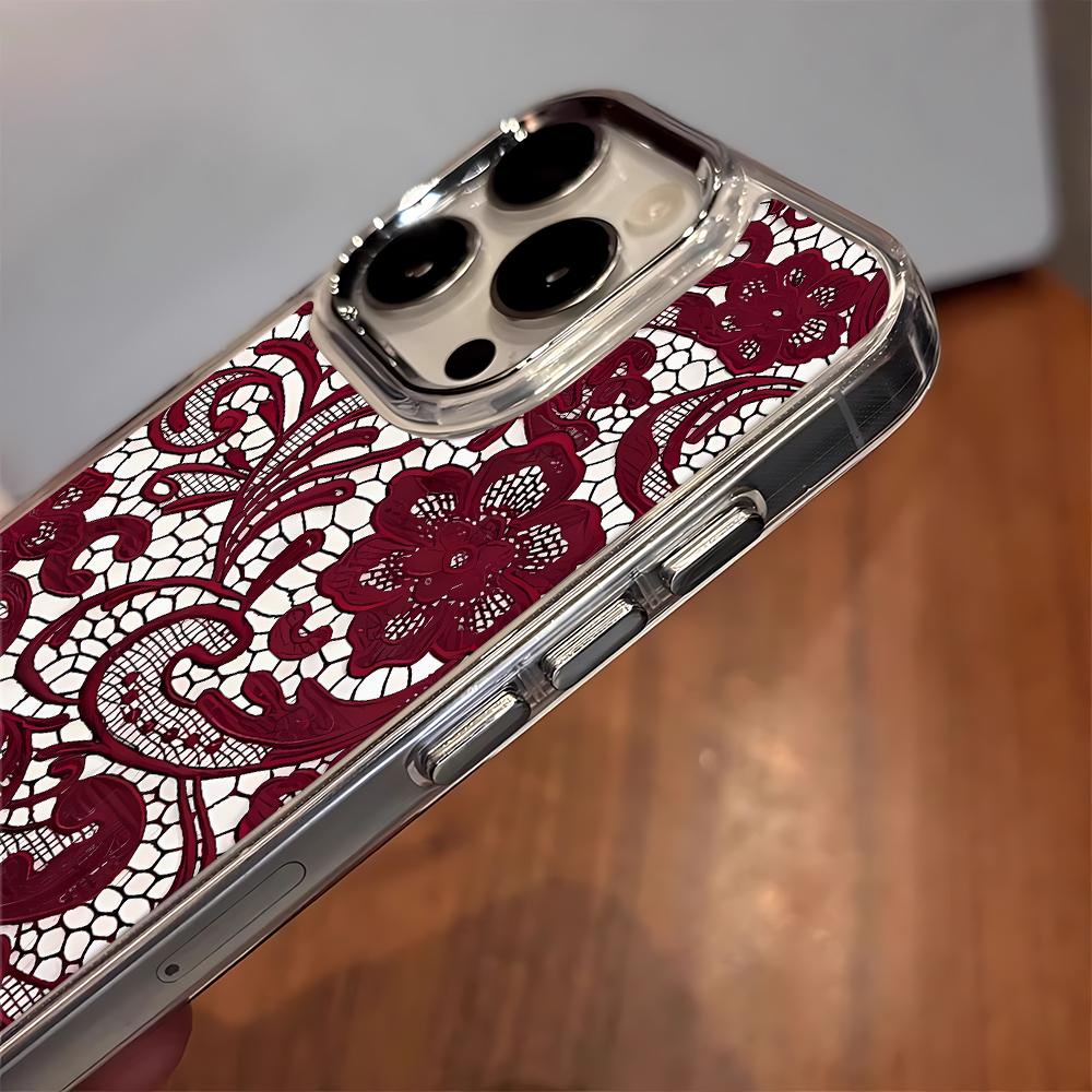 Красный кружевной чехол для телефона для iPhone 17 16 Pro Max 14 15 Plus Чехол iPhone 11 12 13 17E 16E Мягкий ударопрочный чехол