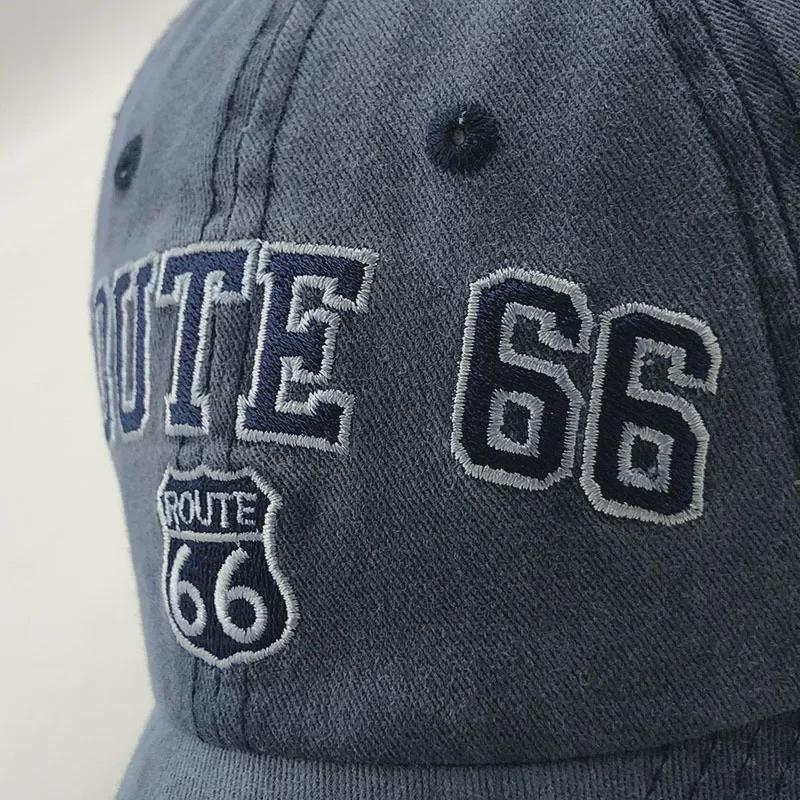 Summer Pure Cotton Old Washed Baseball Cap with Route 66 Embroidery - European and American Style Sun Hat