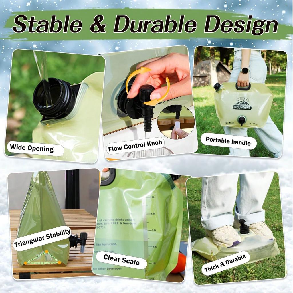 8L BPA-Free Portable Folding Water Storage Bag with Faucet for Camping Hiking