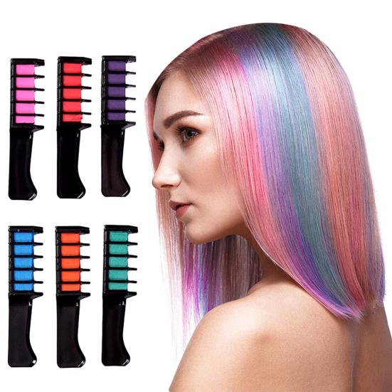 Hair Chalk Comb 6 Colors Washable Instant Hair Dye Comb Halloween Christmas Cosplay Party Disposable Temporary Hair Coloring Comb