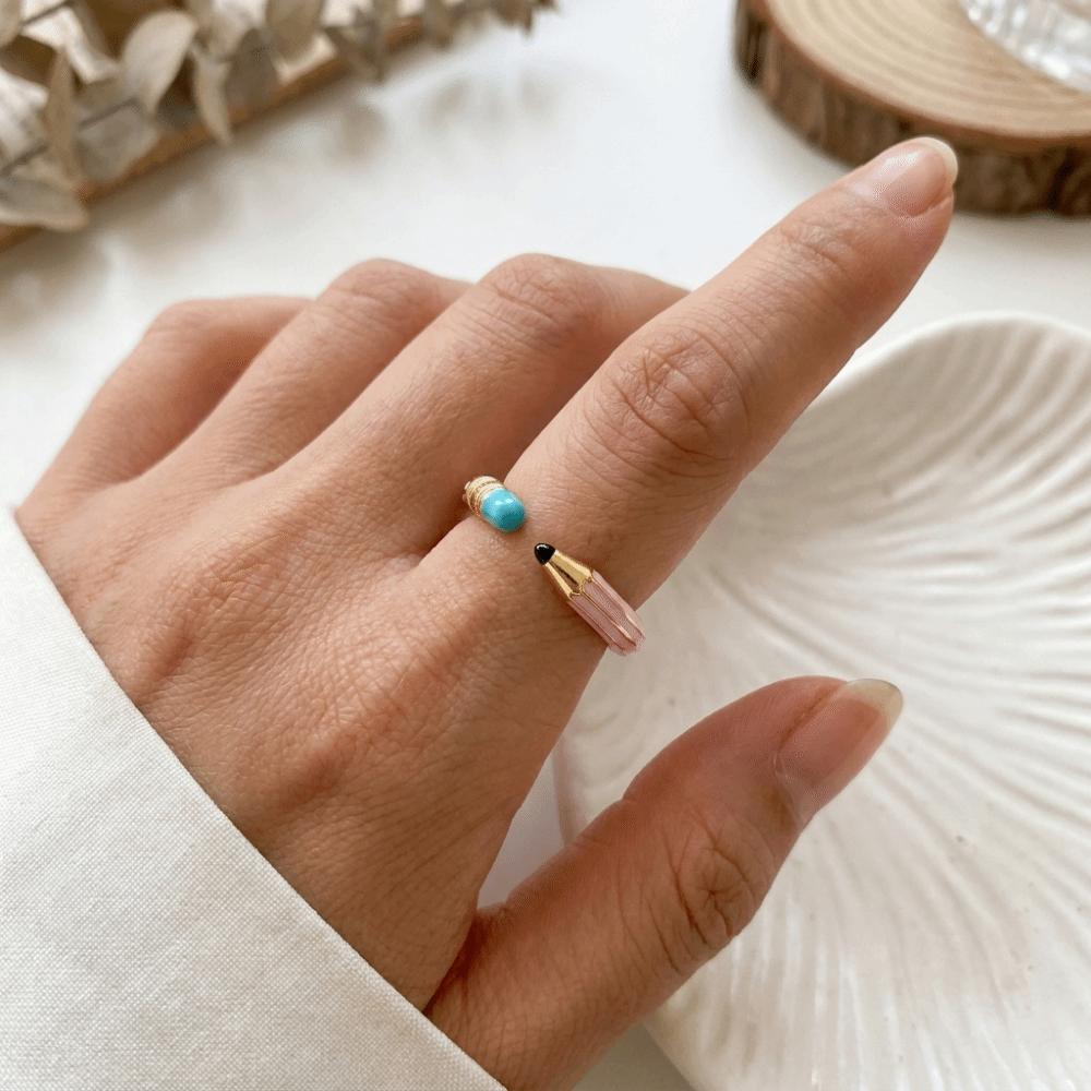 Funny Pencil Shaped Open Ring Zinc Zinc Alloy Finger Ring Stylish Colorful Enamel Ring Theme Party