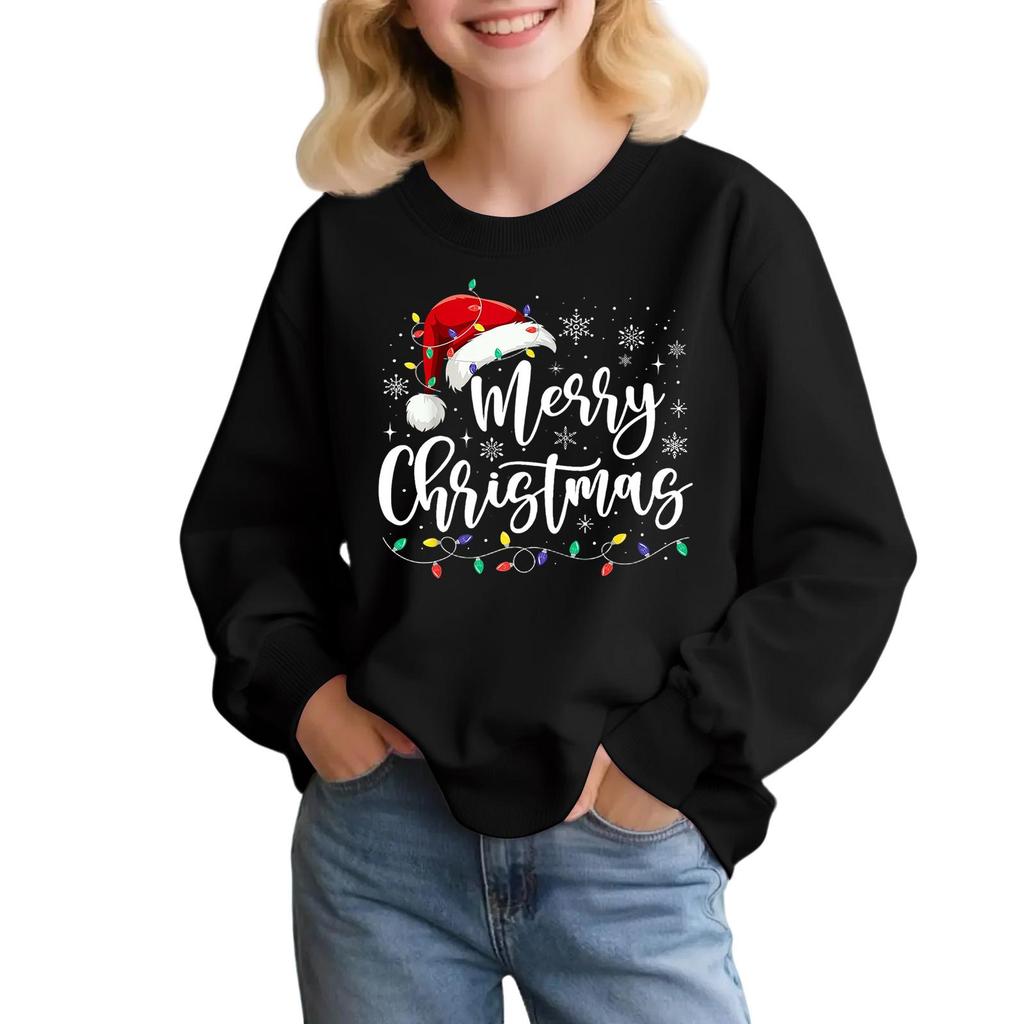 Kids' Fashion Loose-Fit Casual Long-Sleeve Christmas Print Oversized Crewneck Sweatshirt
