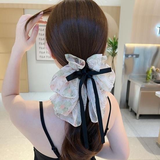 Yousheng Элегантная заколка для волос с милым цветочным принтом, большой декор с бантом, коготь для волос, хвостик для девочек, лента с крабами, нескользящие аксессуары для волос