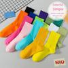 Zhuji Women's Colorful Mid-Calf Socks - Fashionable Candy Colors for Spring & Autumn, Versatile Japanese Style Trendy Solid Socks