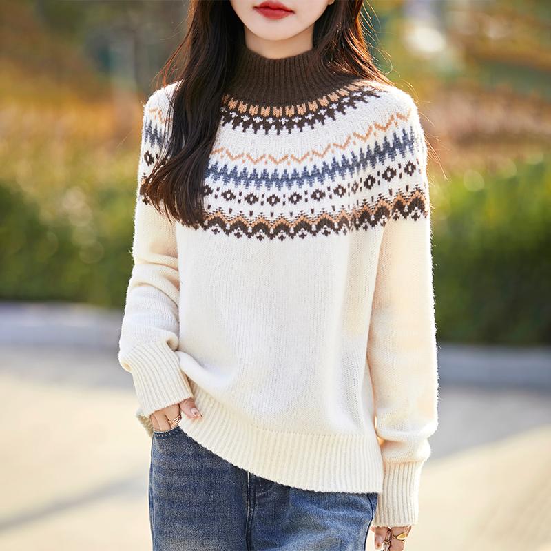 Women's Cashmere Sweater Qinghe Cashmere 30% Cashmere 70% Wool Autumn and Winter Cashmere Pullover Soft and Warm