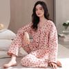 Пижама из воздушного хлопка женская весенне-осенняя утолщенная хлопковая с длинным рукавом межслойная домашняя одежда осень-зима для женщин среднего возраста