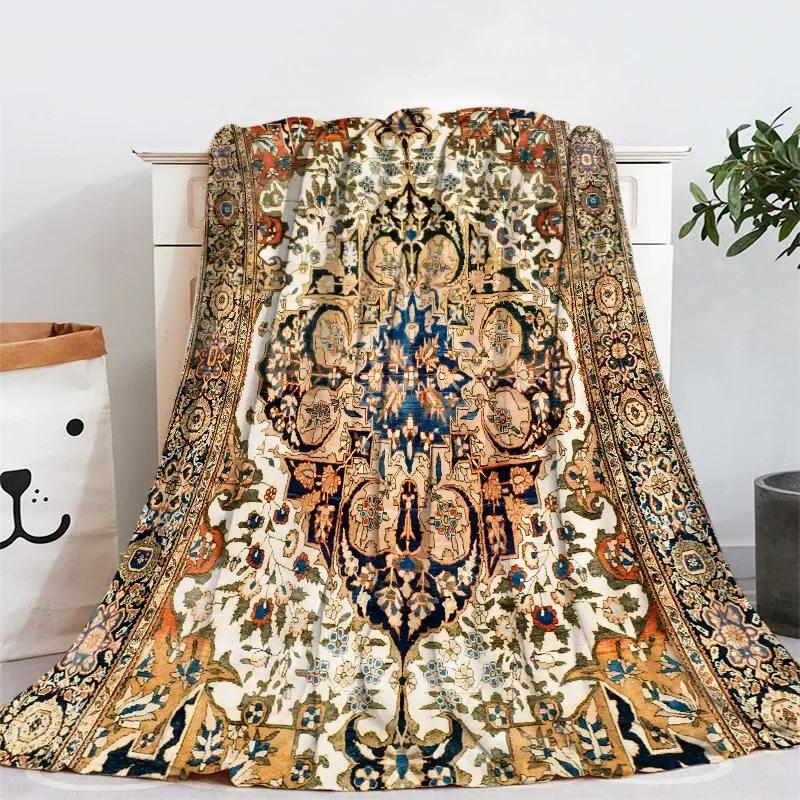 Geometric Ethnic Boho Pattern Flannel Throw Blanket Soft Warm for Home Sofa Decor Kids Adults Camping Blanket King Queen Size