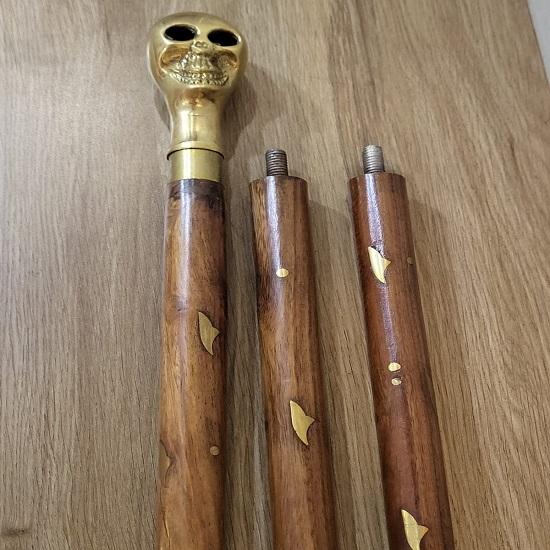 Трость из латуни с ручкой в ​​виде черепа, деревянная палка ручной работы, элегантный аксессуар для джентльмена, уникальный подарок на день отца