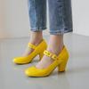 New Designer Shoes Women Mary Jane Round Toe Mid Heels Lady Shoes Chunky Heels Wedding Pumps Pink Yellow Women Shoes