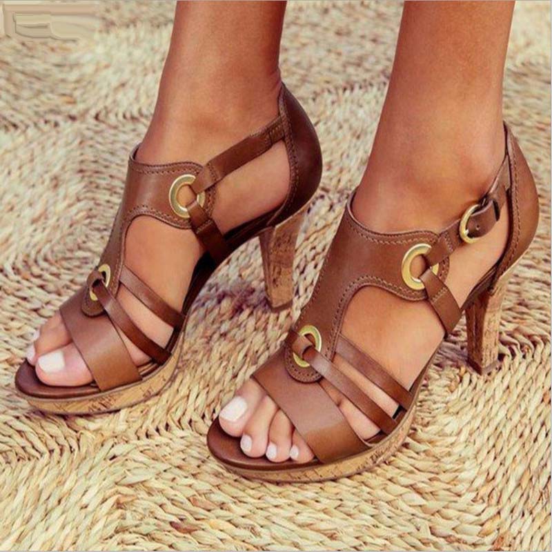 Women High Heel Sandals Ladies Sandals Comfortable Pumps Shoes Open Toe Buckle Shoes Women Footwear