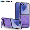 KEYSION Luxuxy PU Leather Magnetic Case for MagSafe for Samsung Galaxy Z Flip 7 5G 7 SE Kickstand Wireless Charging Phone Cover