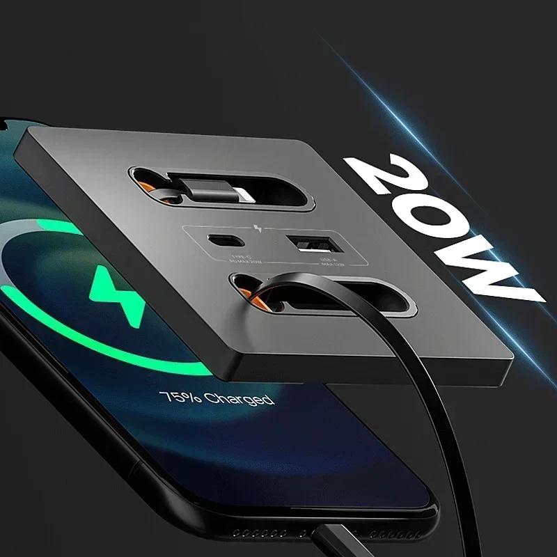 Universal Smart Socket With Charging Line 20W Fast Charge USB C Port PC Power Wall Panel,Mobile Phone Charging Type C Outlet