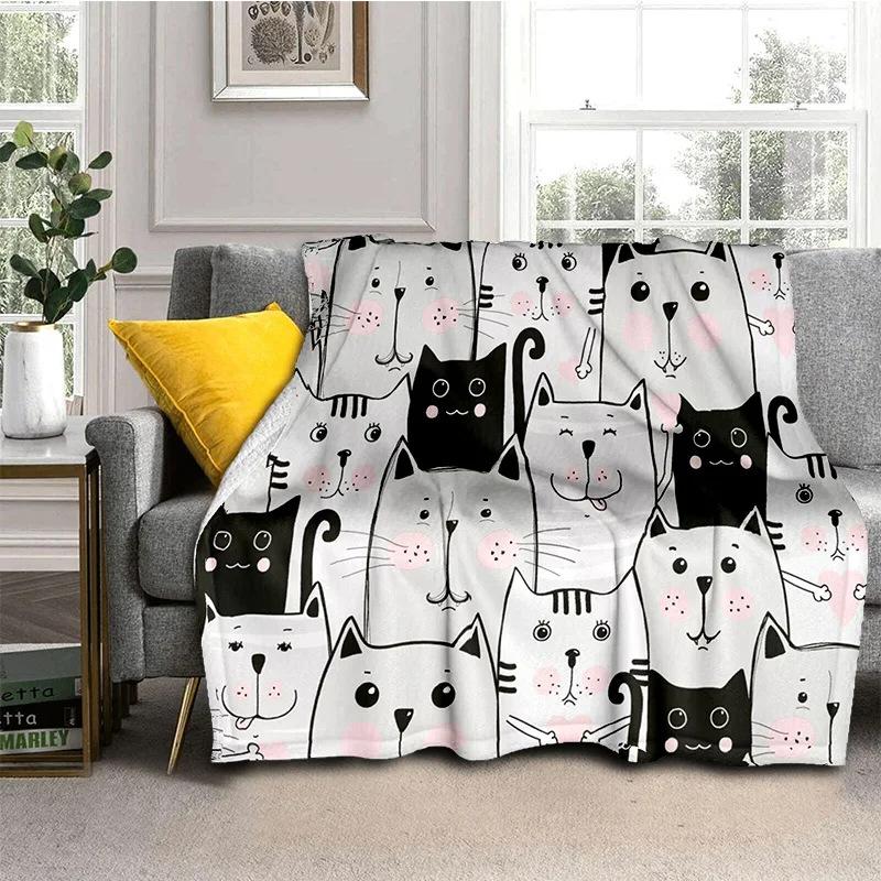 Cartoon Cat Flannel Comfortable Warm Blanket Children'S Gift Fluffy Soft Blanket Sofa Nap Portable Blanket