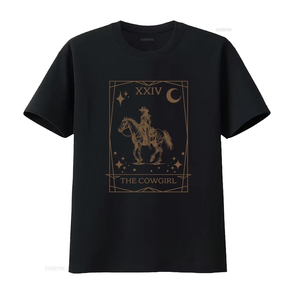 Halloween Cowgirl Tarot Card T Shirt Skeleton Horse Rodeo Design For Country Girls Vintage Fashion Stretched Casual