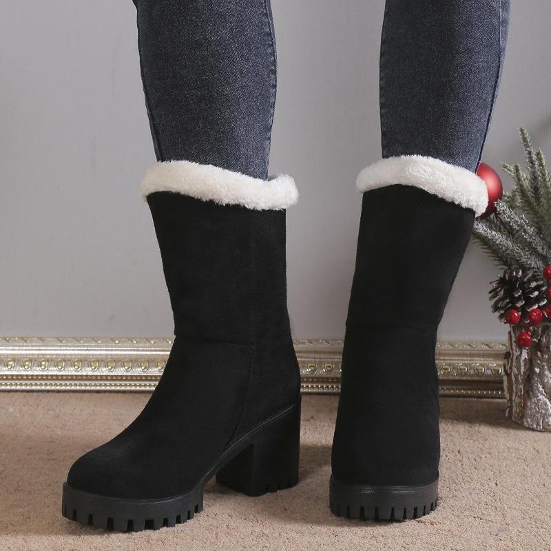 Women Boots Winter Boots Thick-heeled Shoes Cotton Boots Keep Warm Ankle Boots Non-slip Shoes Women Thick-soled Winter Boots Shoes Plus Velvet