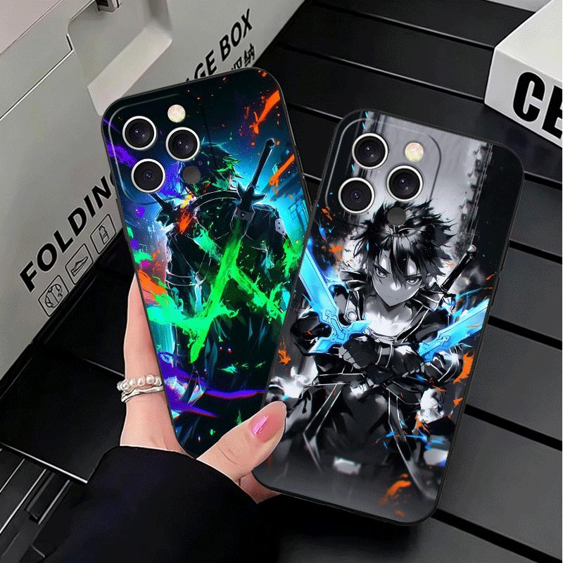 Мягкий чехол для телефона S-Sword O-Online SAO Kirito для iPhone 16 16E 17 Air 15 Pro Max 14 Plus 13 Mini 11 12 7 Черная задняя крышка