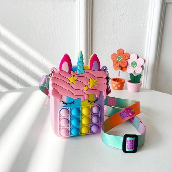 Unicorn Push Pop Mini Crossbody Bag, Cute Pop-It Coin Purse & Small Accessories Pouch