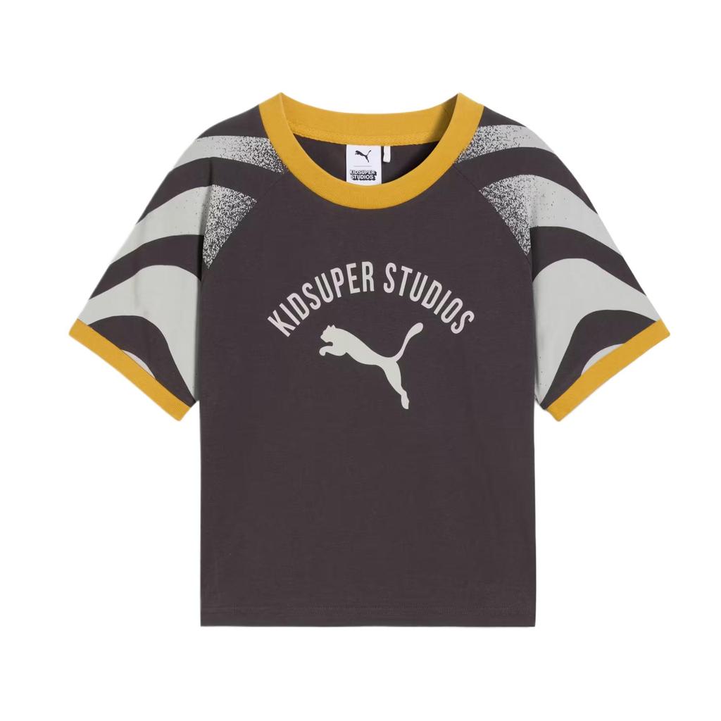 Puma X KidSuper Studios Fashionable Versatile Soft Trendy Short Sleeve Raglan T-Shirt Women tops Black Gray 631668-78