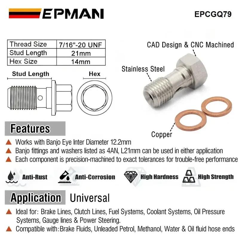 EPMAN Производительность Банджо-болт Одиночный Нержавеющая сталь 7/16" X 20 UNF, -4 AN / -3 AN / M12 / M10 Турбо Тормозная линия Универсальный EPCGQ79