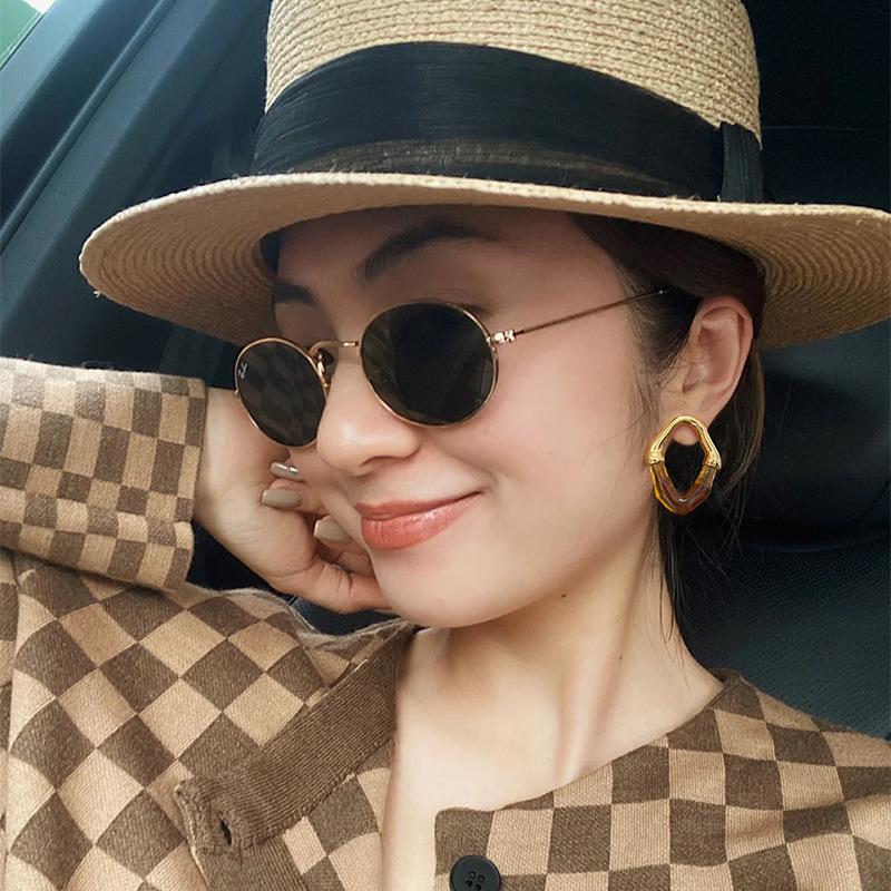 Maillard Stud Retro Brown French Light Luxury High Sense Контрастный Цвет Дизайн Геометрический Женский