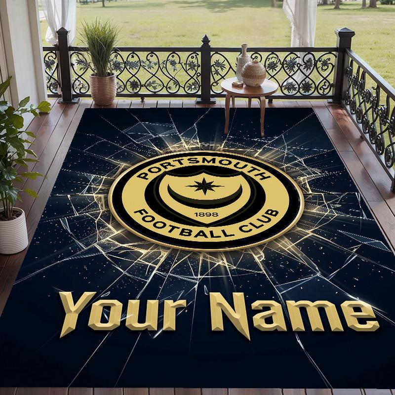 Custom Text Printed Rug Portsmouth FC Non Slip Floor Carpet For Home Room Decor