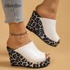 Leopard Print Wedge Sandals for Women Retro Slip On Platform High Heel Sandals Woman Summer Thick Sole Peep Toe Mules Slippers