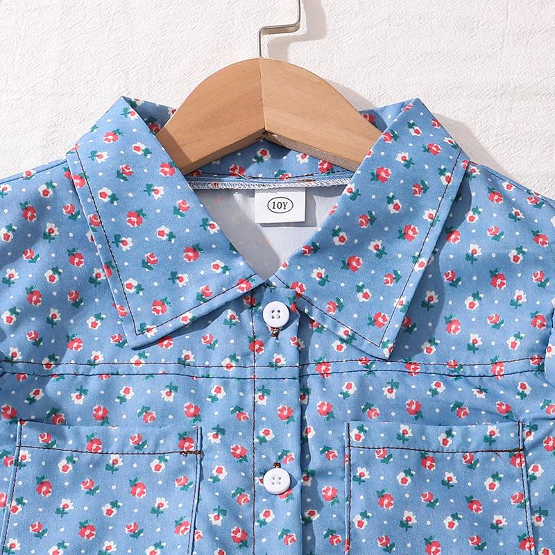 Children's Clothing Girls Suit Summer New Fly-sleeved Printing Short-sleeved Top + Shorts 2pcs