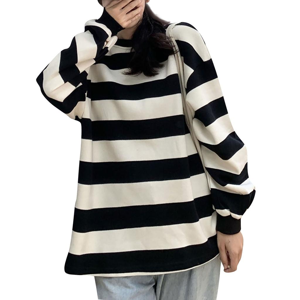 Женская полосатая толстовка, свободный пуловер с круглым вырезом