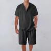 Summer Men Suits Stand Collar Button Short Sleeve Shirt 2 Piece Set Casual Pocket Short Pants Sweatsuits Men's Sports Two Piece Sets